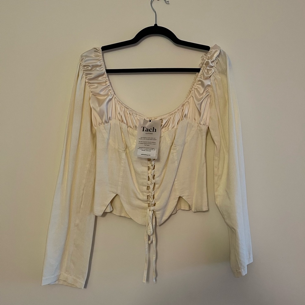 TACH Ruched Corset Style Lace Up Blouse